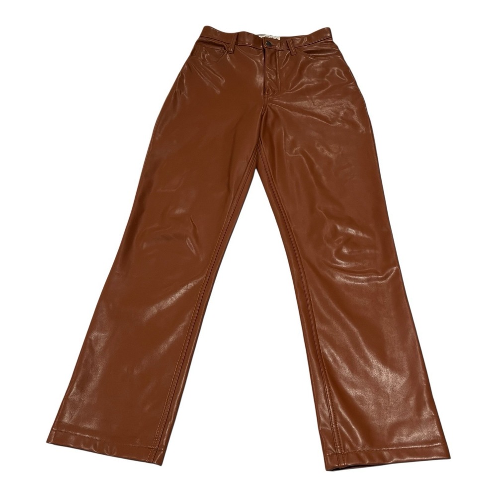 Abercrombie & Fitch The 90s Straight Ultra‎ High Rise Leather Pants Tan 28/6